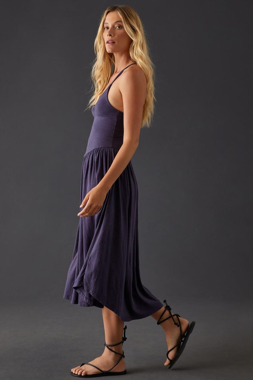 Sundry for Anthropologie Navy Blue Fitted Cross Back Strappy Midi Dress